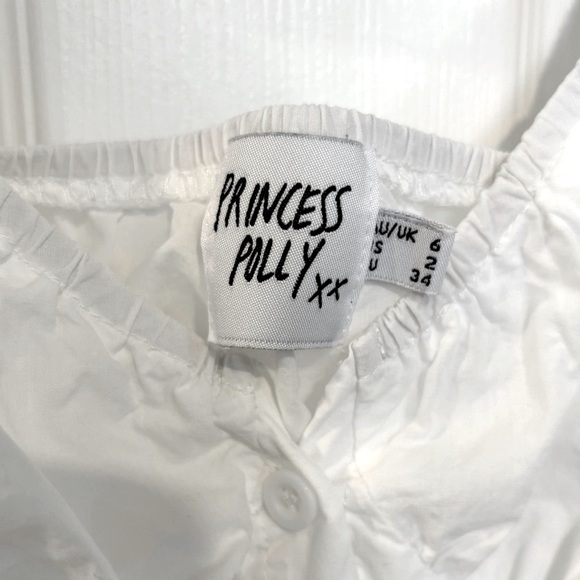 Princess Polly White Crop Top With Puffy Sleeves Size 2 Summer Vacation - Picture 2 of 4